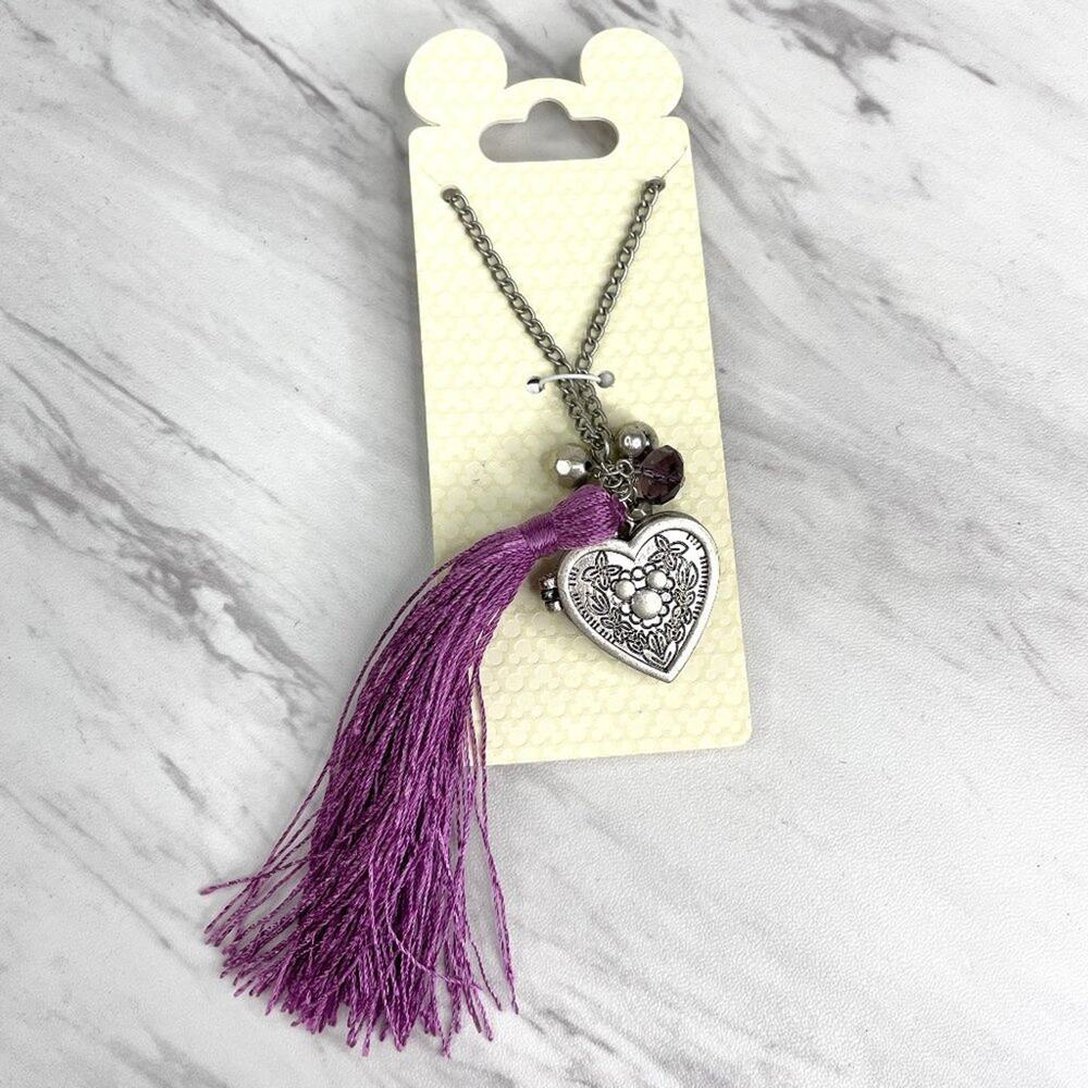 Disney Parks Purple Heart Locket Tassel Necklace